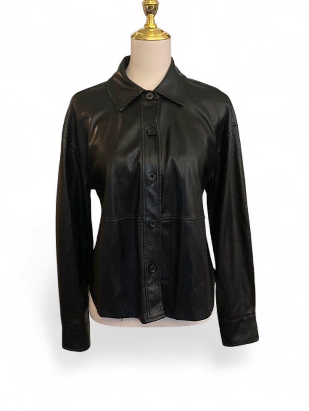 7 For All Mankind Black Faux Leather Button-Down Shirt Jacket / Shacket